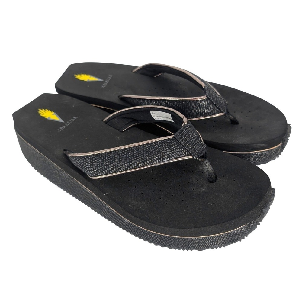 Volatile Platform Sandals Womens 11 Black Textured Wedge Flip Flops Y2K Beachy